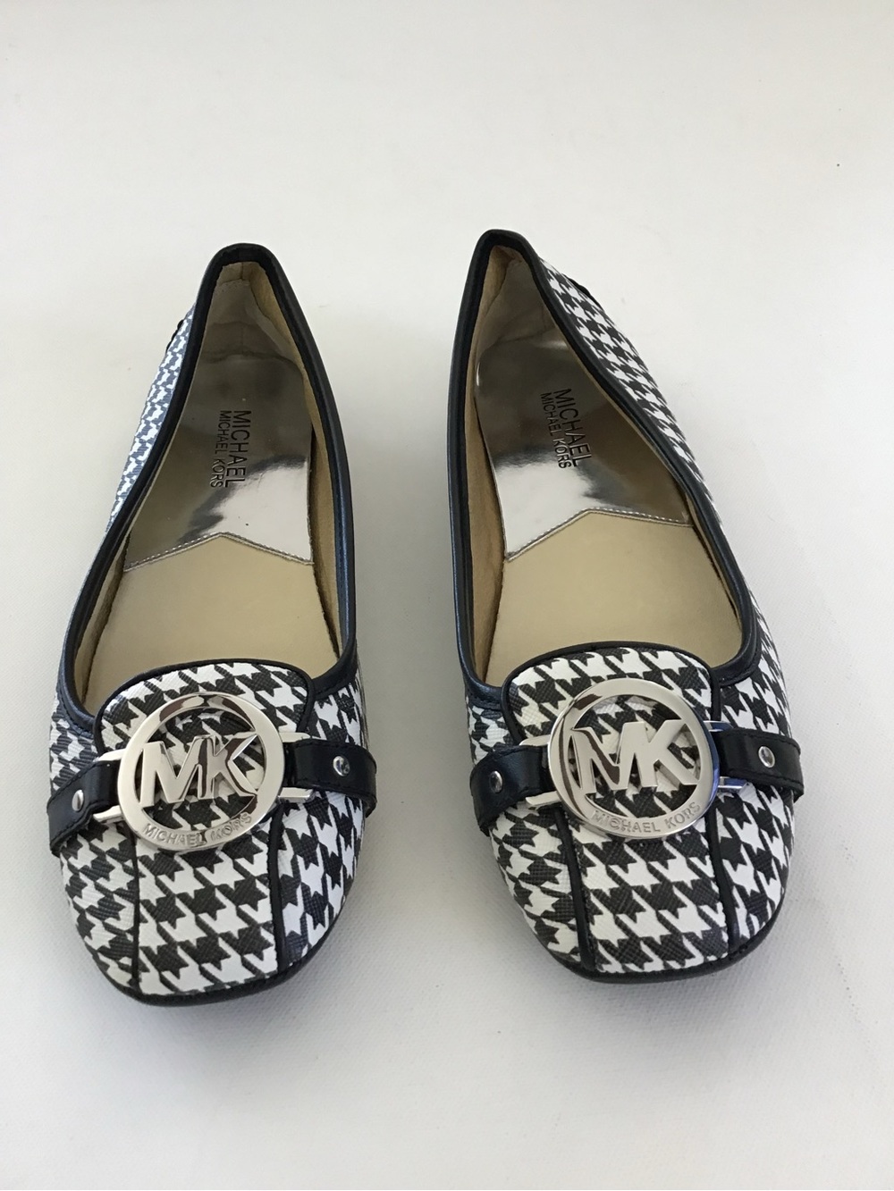 Michael Kors Fulton Moc Flats Black White Houndstooth Logo Ballet Shoes Size 8M - Picture 2 of 10